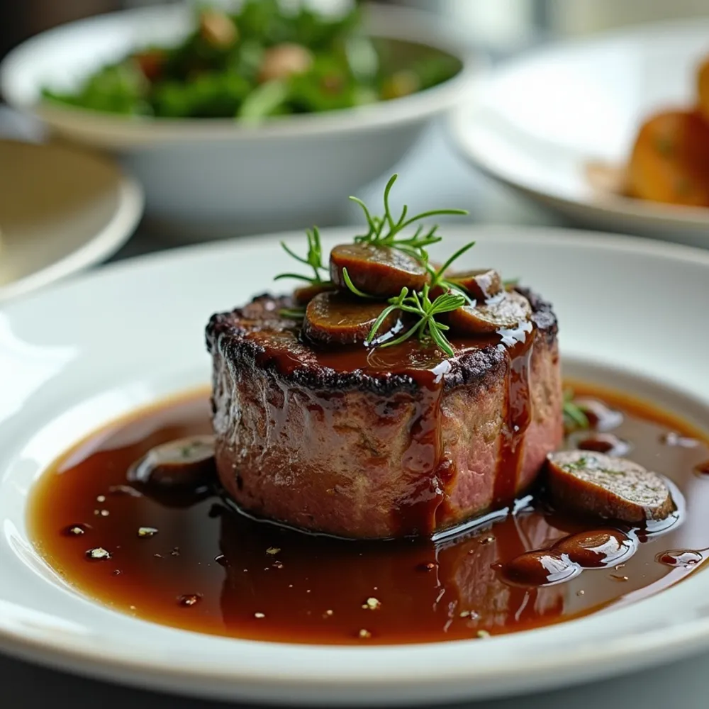 Acompanhamentos para filé mignon gourmet em composição quadrada
