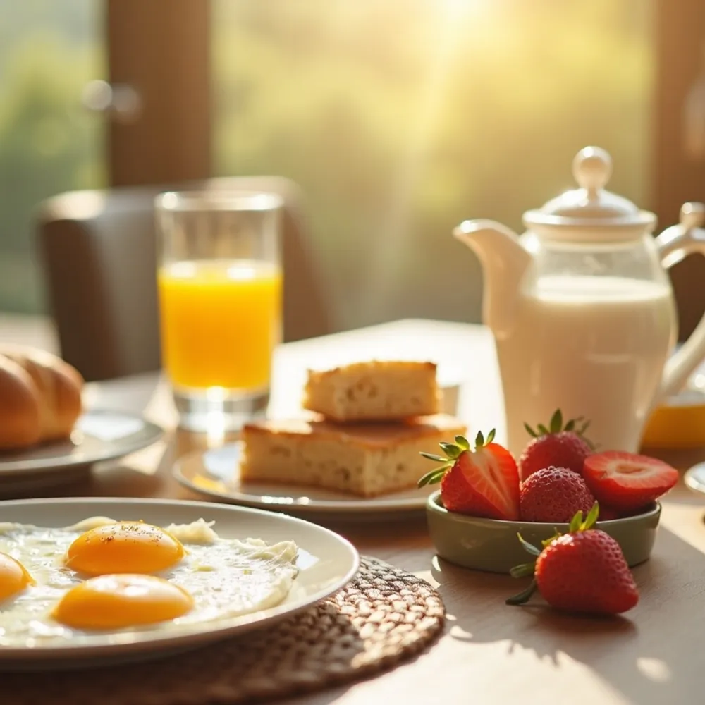 Brunch em casa gourmet em composição quadrada