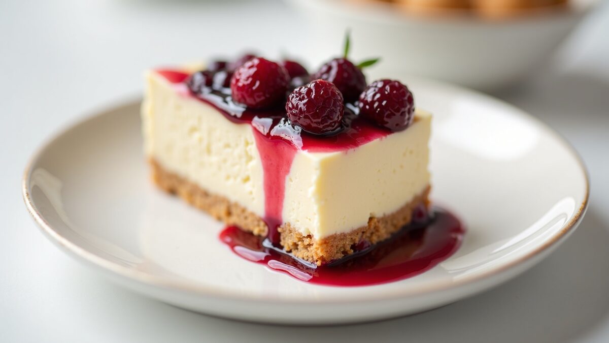 Cheesecake gourmet finalizado em prato elegante