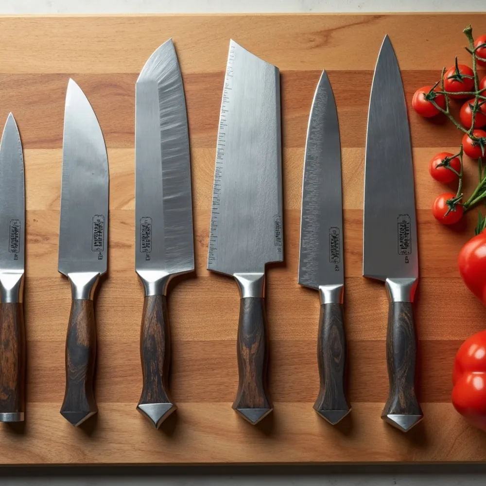 Facas de cozinha gourmet em composição quadrada