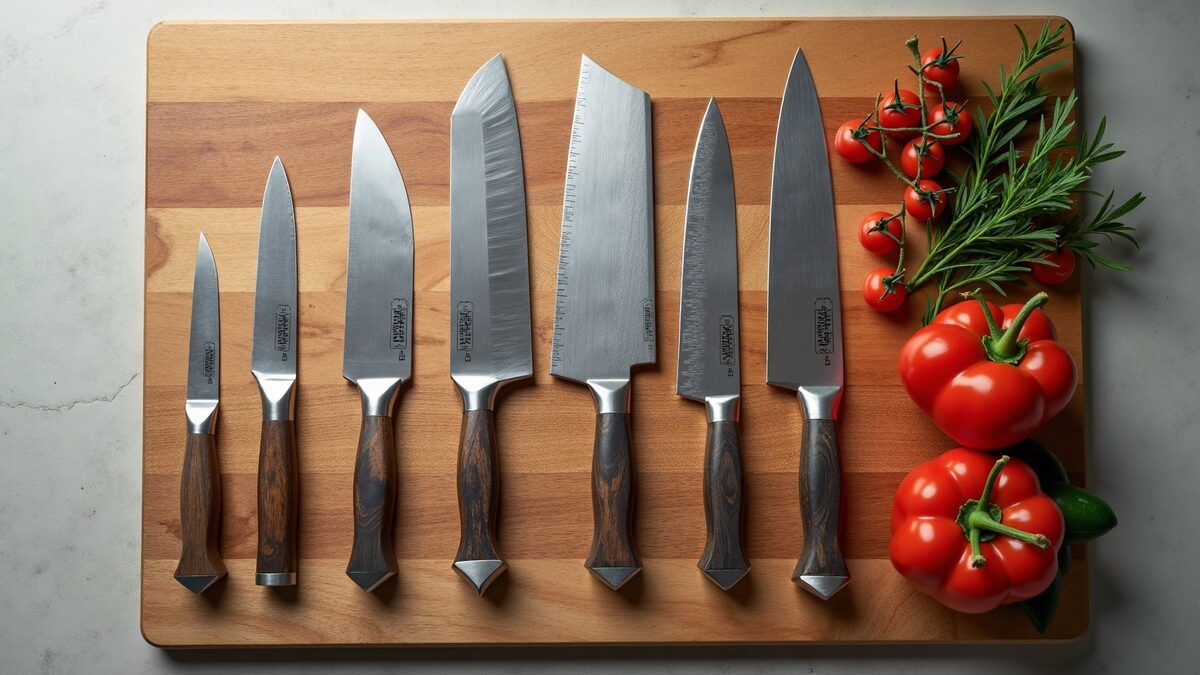 Facas de cozinha gourmet finalizado em prato elegante