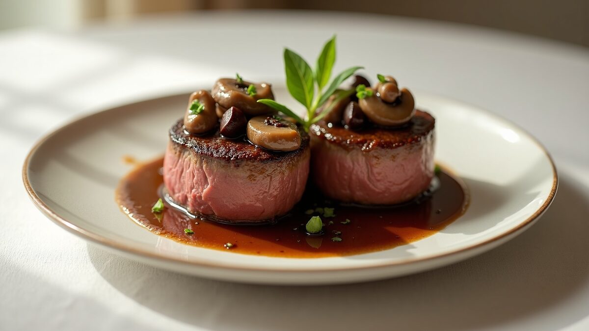 Filé mignon molho madeira gourmet finalizado em prato elegante