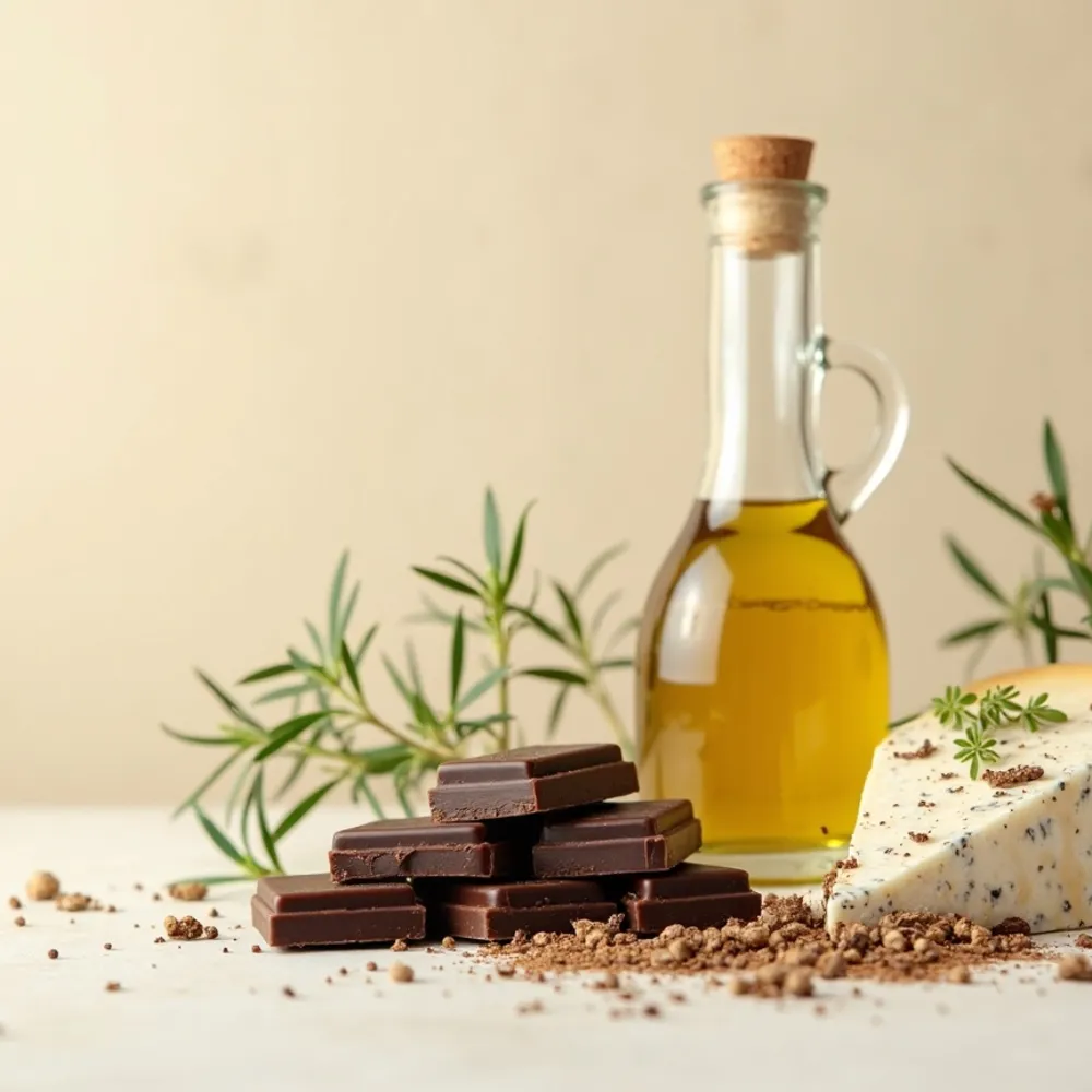 Ingredientes premium gourmet em composição quadrada