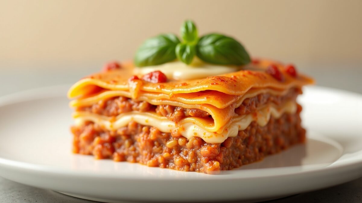 Lasanha à bolonhesa gourmet finalizado em prato elegante