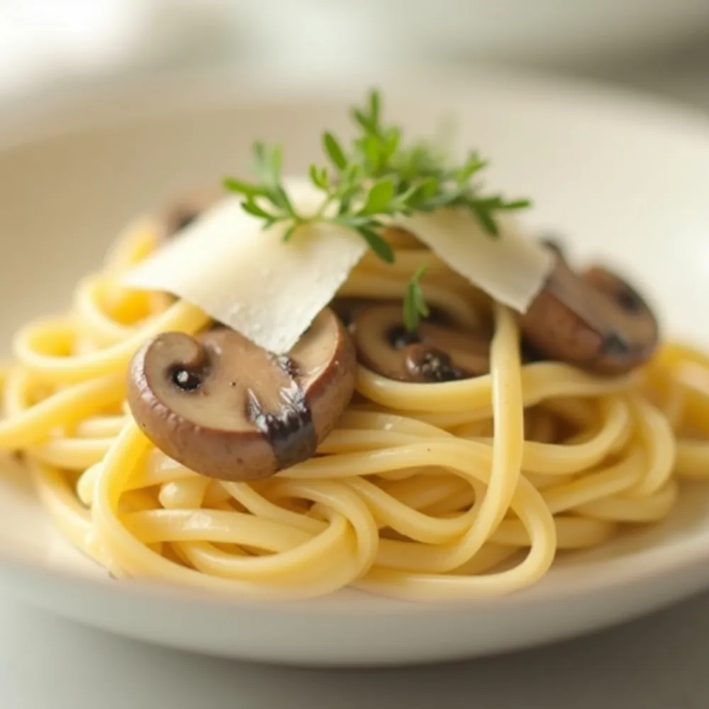 Massa com cogumelos gourmet em composição quadrada