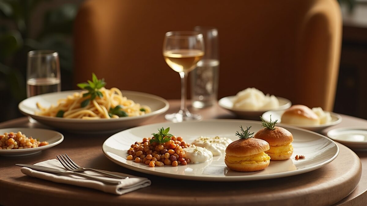 Menu elegante gourmet finalizado em prato elegante