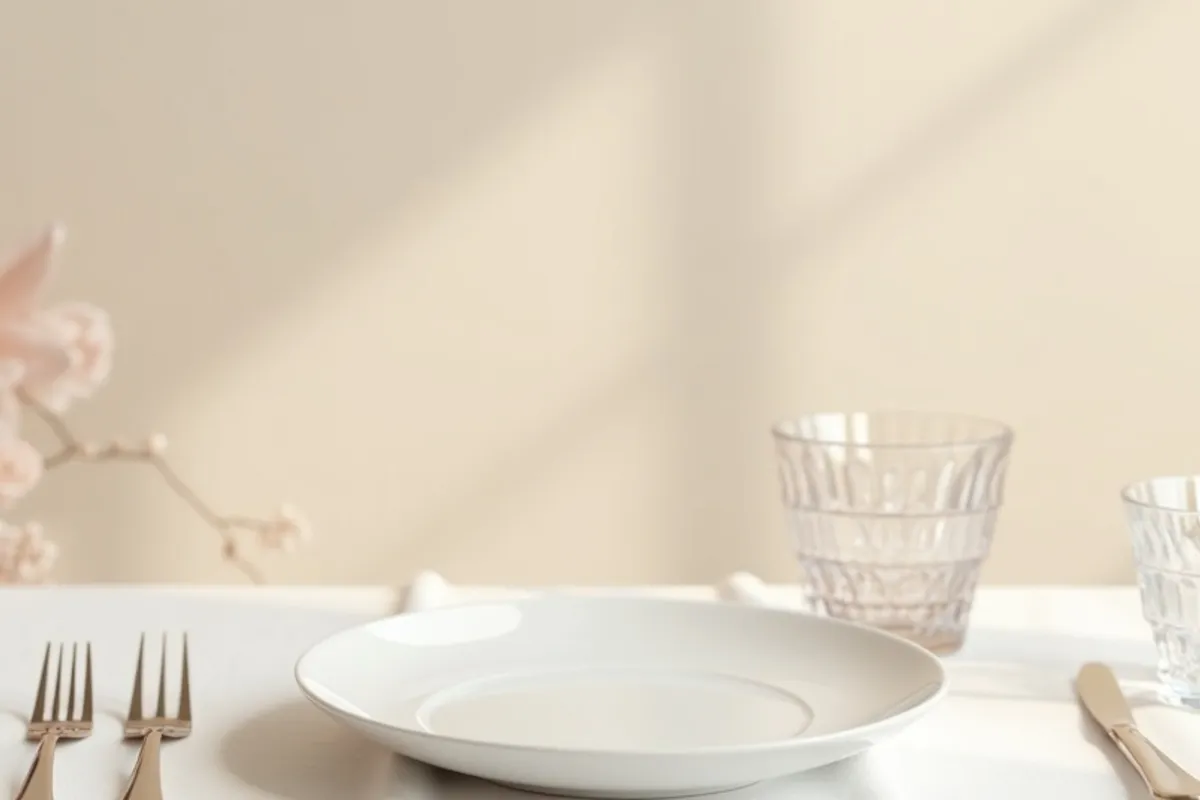 Detalhe do preparo de mesa elegante com luz natural