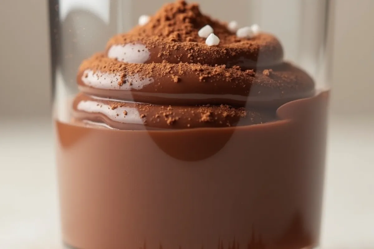 Detalhe do preparo de mousse chocolate com luz natural