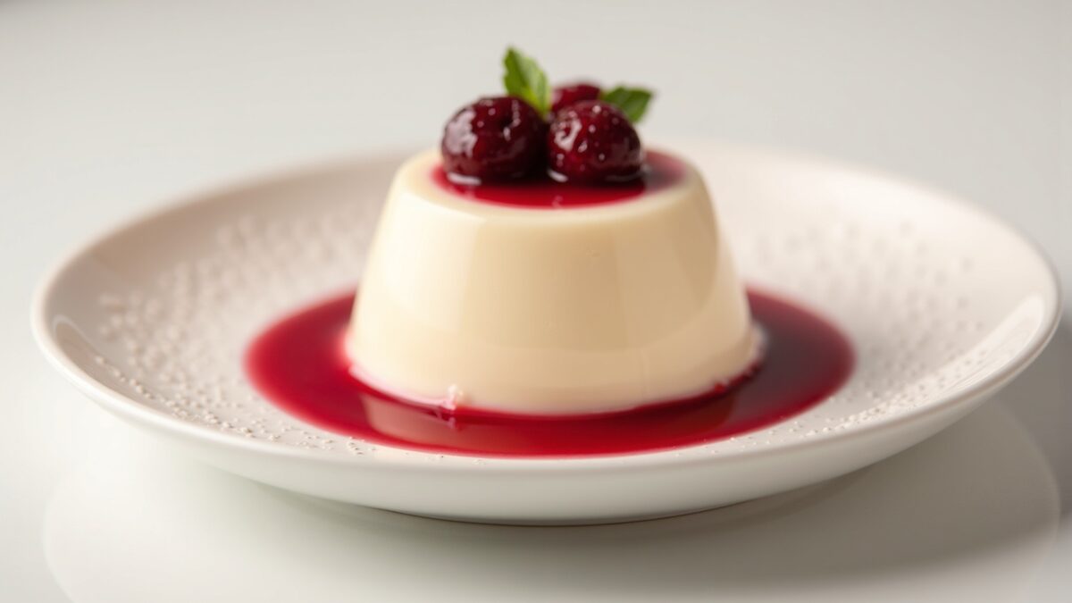 Panna cotta gourmet finalizado em prato elegante