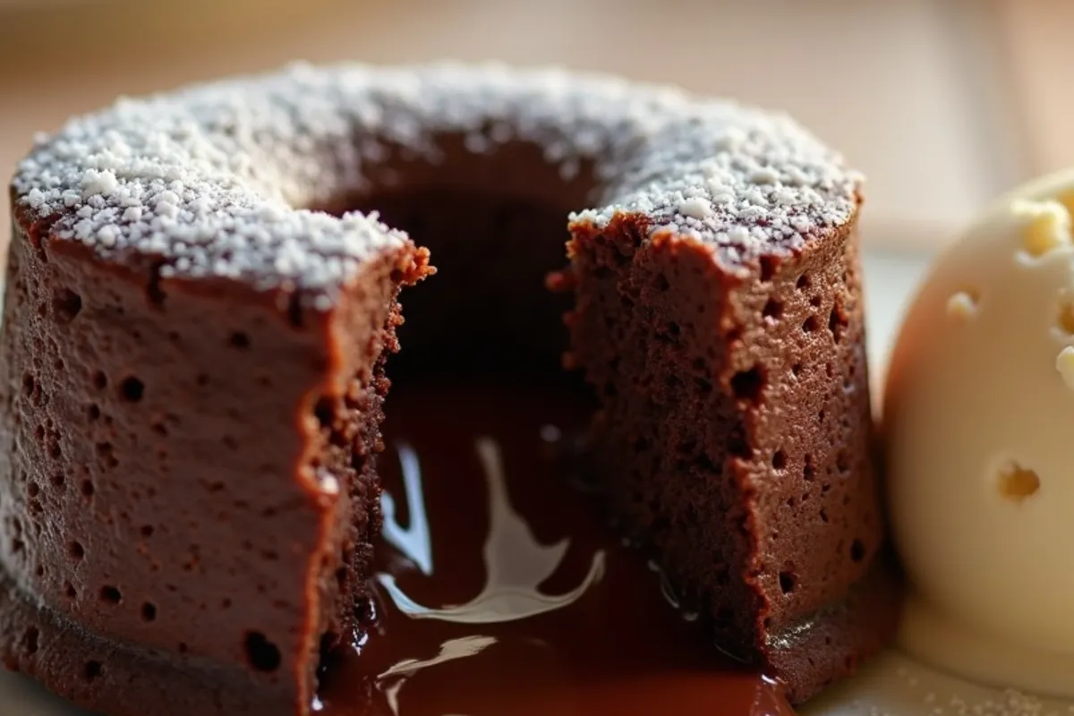 Detalhe do preparo de petit gateau com luz natural
