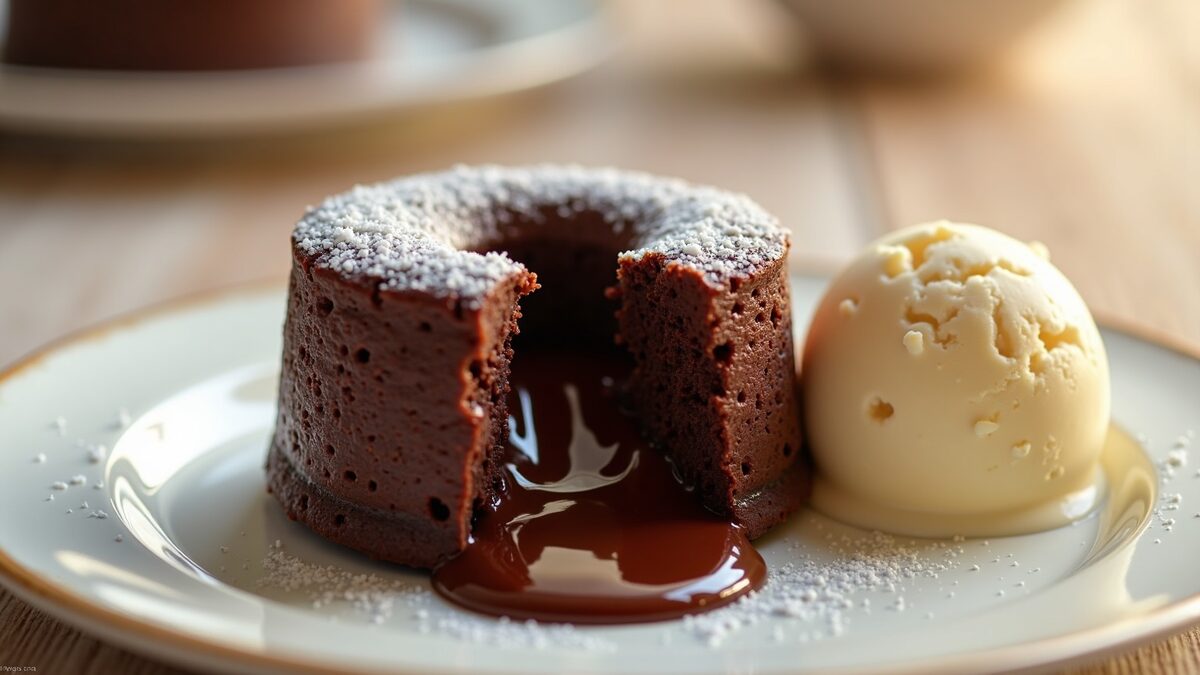 Petit gateau gourmet finalizado em prato elegante