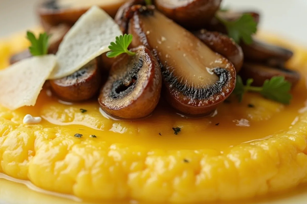 Detalhe do preparo de polenta cremosa com luz natural
