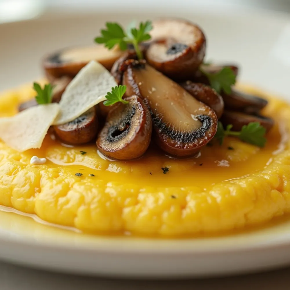 Polenta cremosa gourmet em composição quadrada