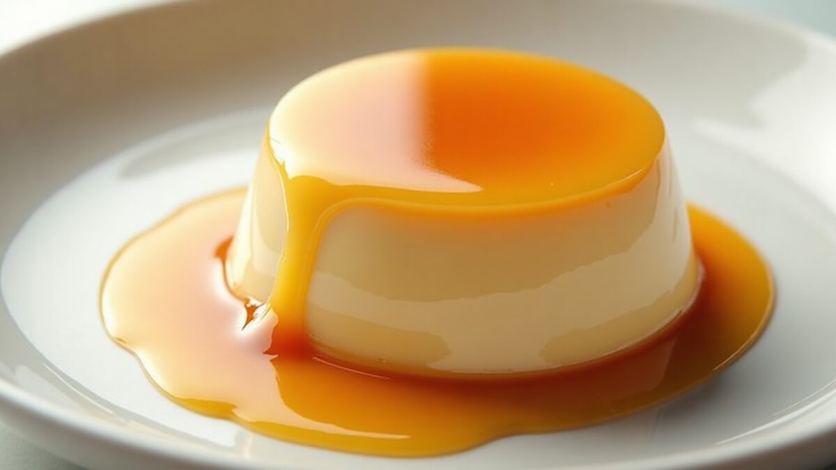 Pudim de leite condensado gourmet finalizado em prato elegante