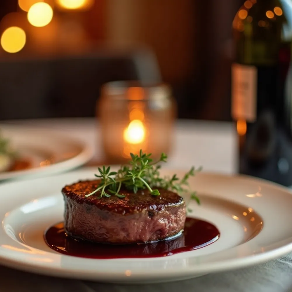 Vinho para filé mignon gourmet em composição quadrada