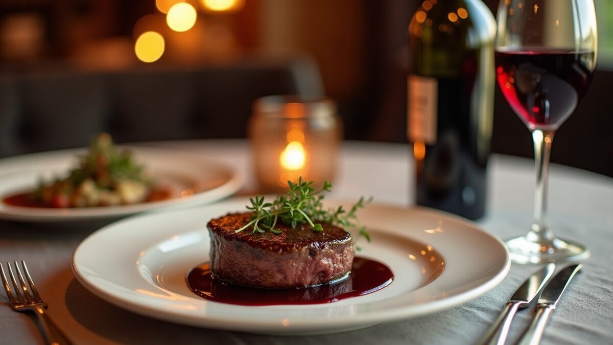 Vinho para filé mignon gourmet finalizado em prato elegante