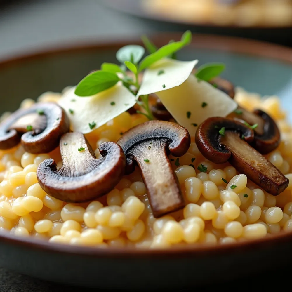 Risoto de cogumelos gourmet em composição quadrada