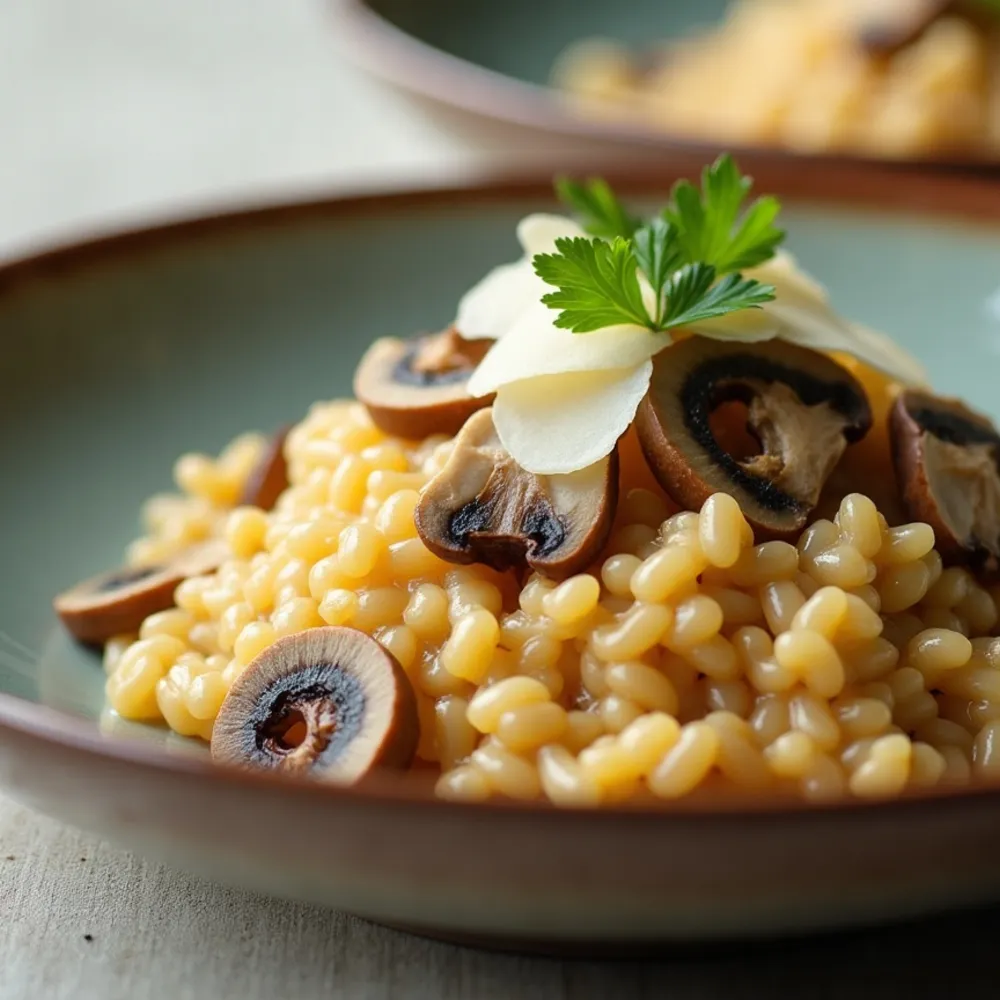 Risoto de funghi gourmet em composição quadrada