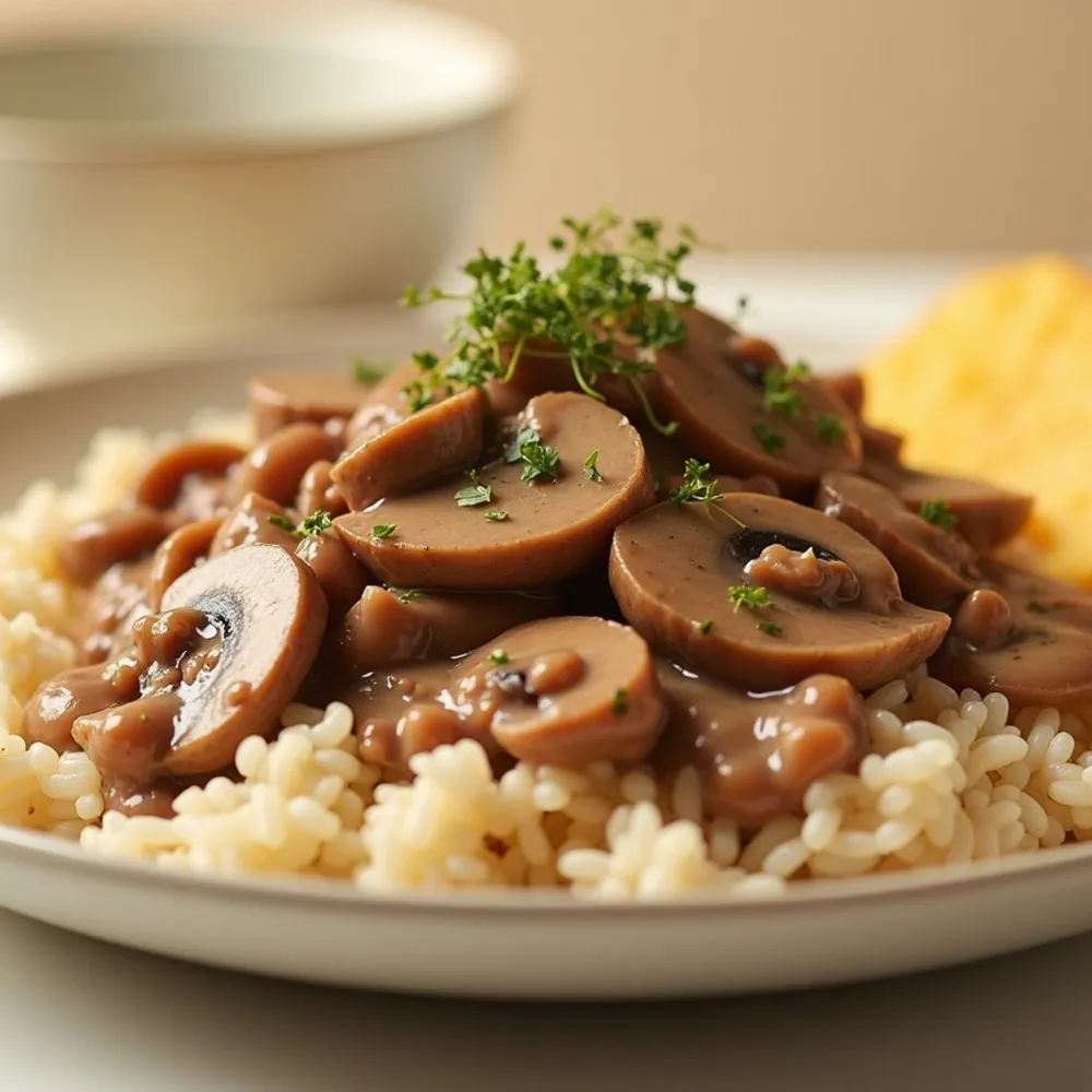 Strogonoff de carne gourmet em composição quadrada