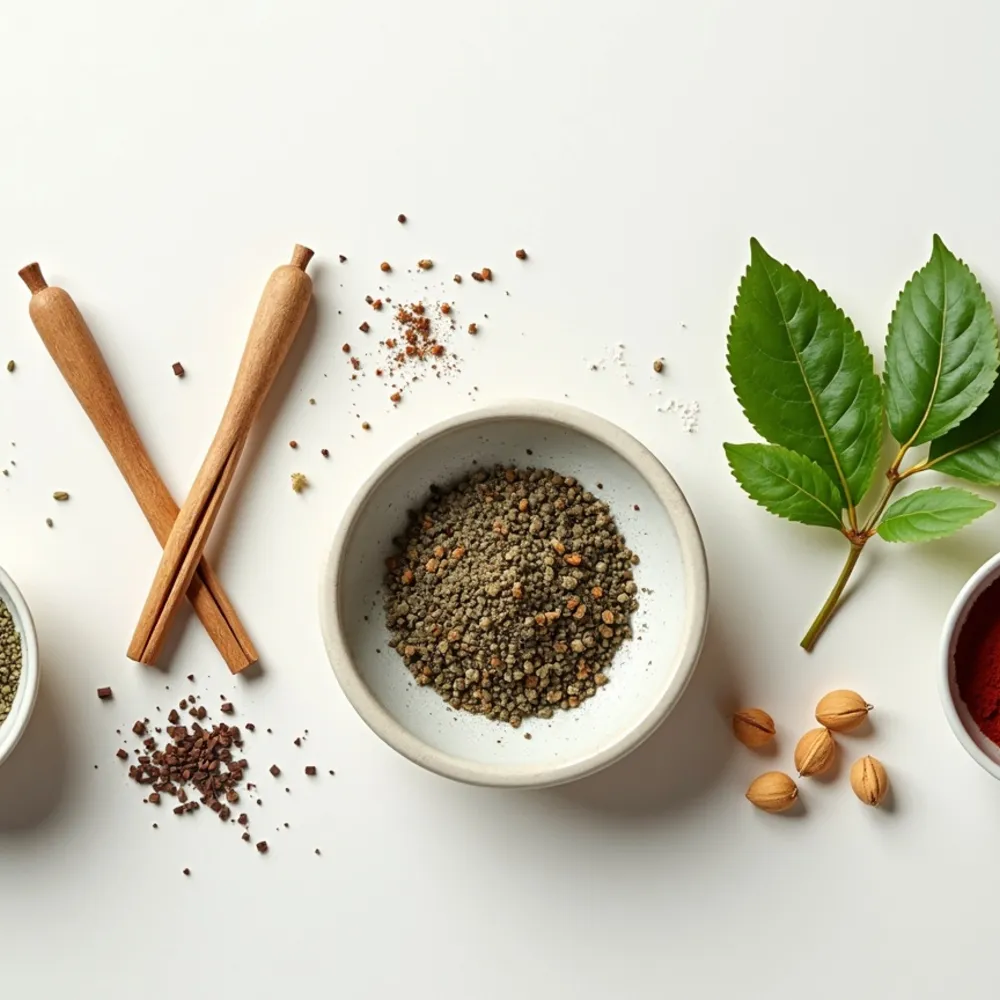 Temperos gourmet em composição quadrada