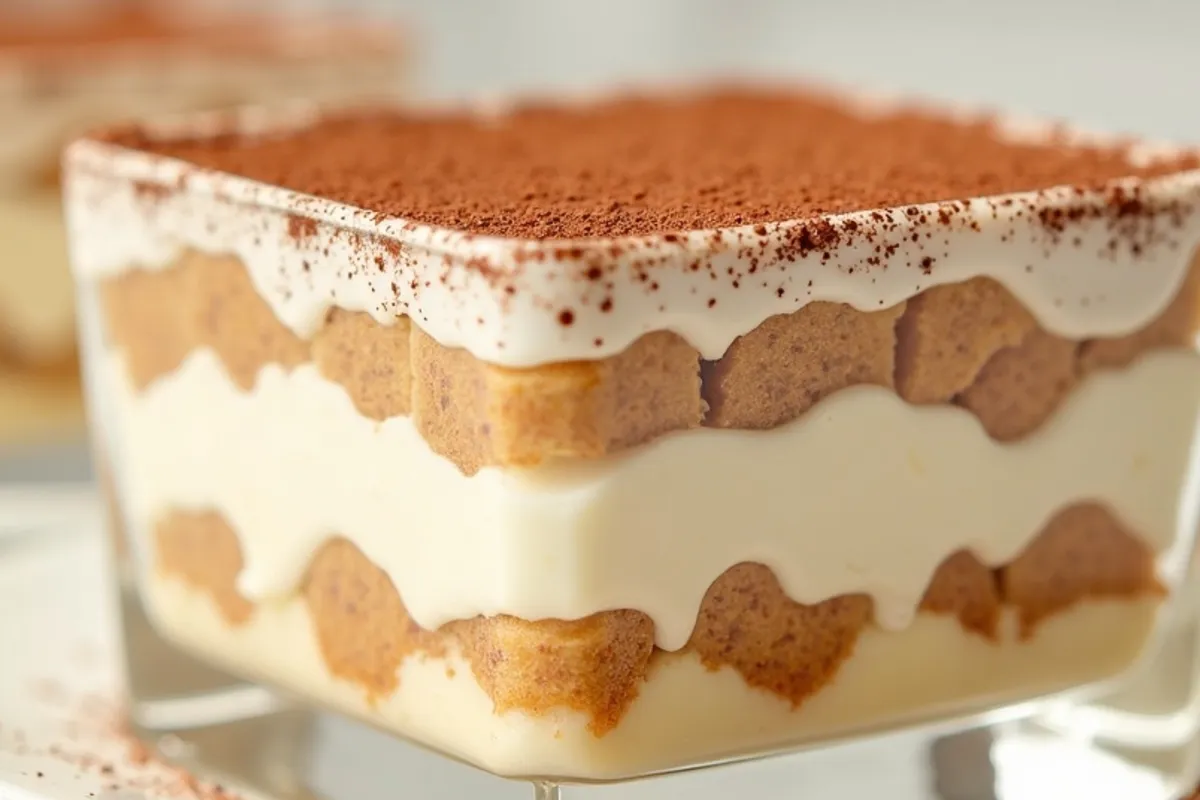 Detalhe do preparo de tiramisù com luz natural
