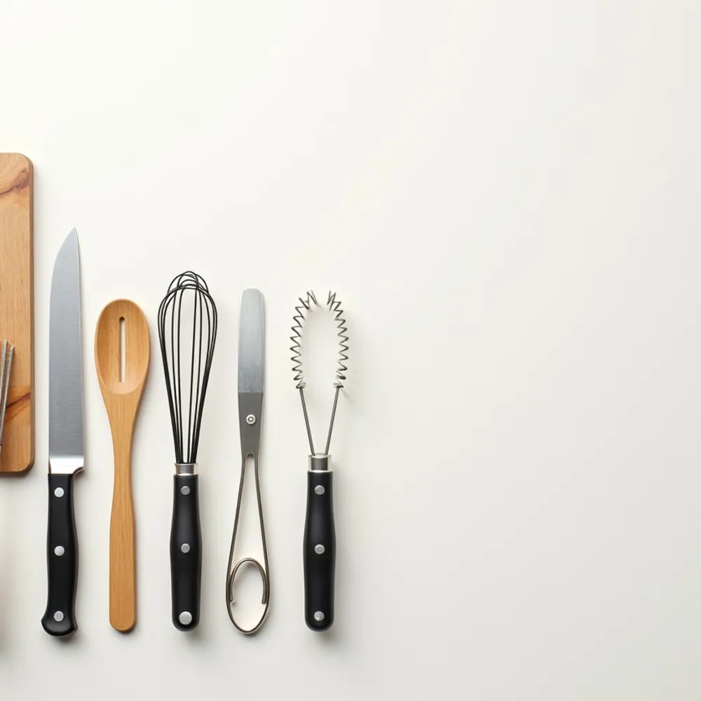 Utensílios essenciais gourmet em composição quadrada